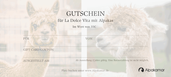 Geschenkgutschein für La Dolce Vita unter Alpakas